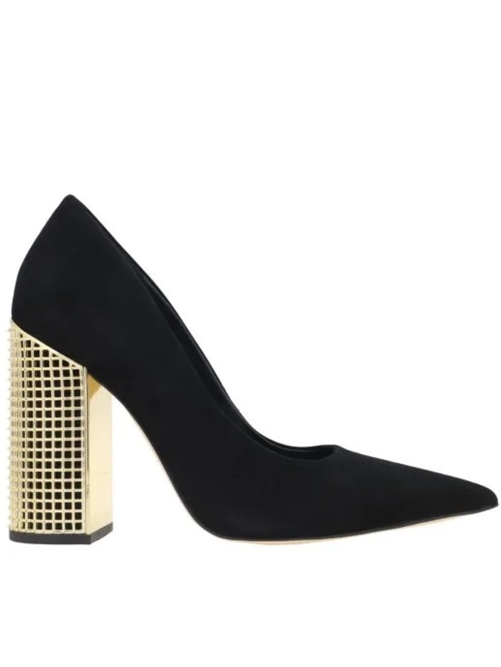MICHAEL Michael Kors Maxine Black Suede Gold Cage Block Heel Pumps Size 9